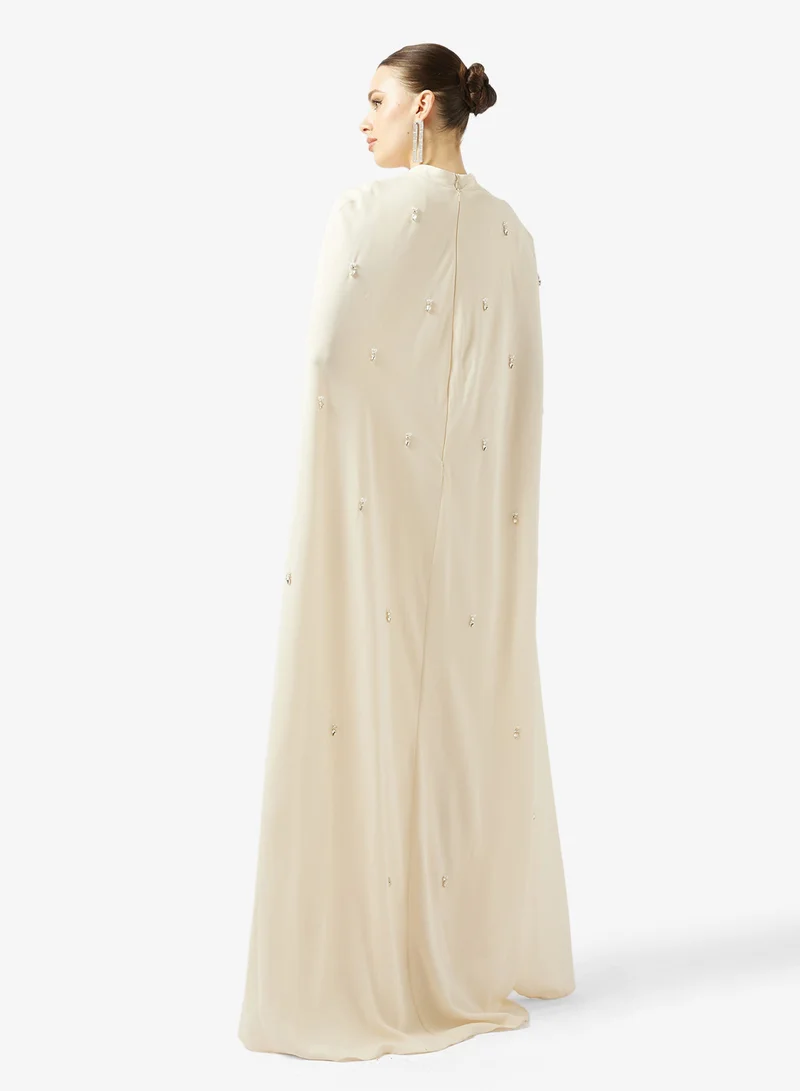 Akadia Fashion EMBELLISHED CAPE CREPE DRESS